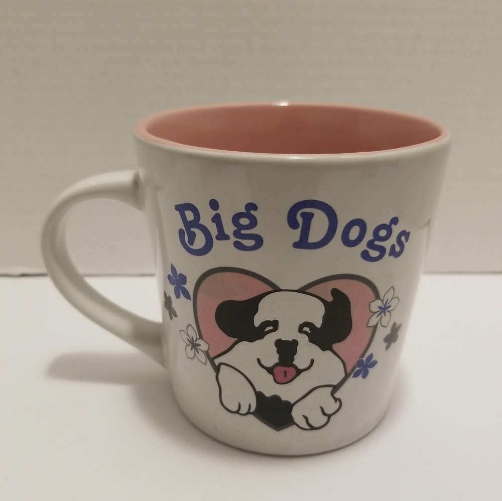 Big Dogs Coffee Tea Mug Cup Pink Heart Flowers Floral Dog Pup Puppy Flor…